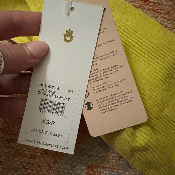 NWT spiritual gangster Luna crop one shoulder tee size XS/S in chartreuse - Picture 2 of 6